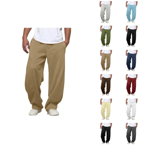 Sweatpants for Men 2025 Solid Color Elastic Waist Drawstring Baggy Pants with Pockets Casual Trousers