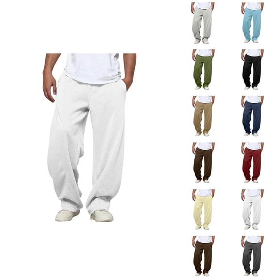 Sweatpants for Men 2025 Solid Color Elastic Waist Drawstring Baggy Pants with Pockets Casual Trousers