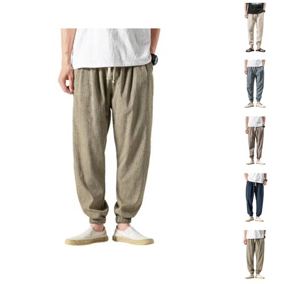 Sweatpants for Men 2025 Summer Linen Drawstring Harem Jogger Pants with Pockets Mens Casual Pants Trousers