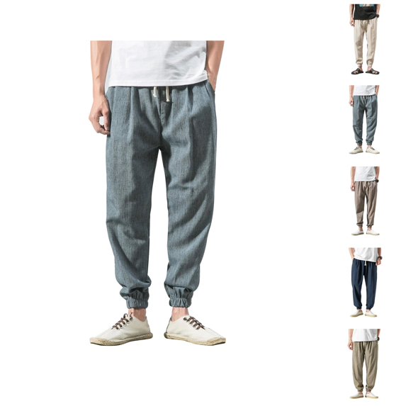 Sweatpants for Men 2025 Summer Linen Drawstring Harem Jogger Pants with Pockets Mens Casual Pants Trousers