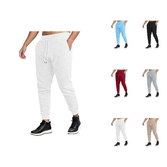 Sweatpants for Men 2025 Waffle Drawstring Fitness Workout Joggers with Pockets Mens Casual Pants Trousers