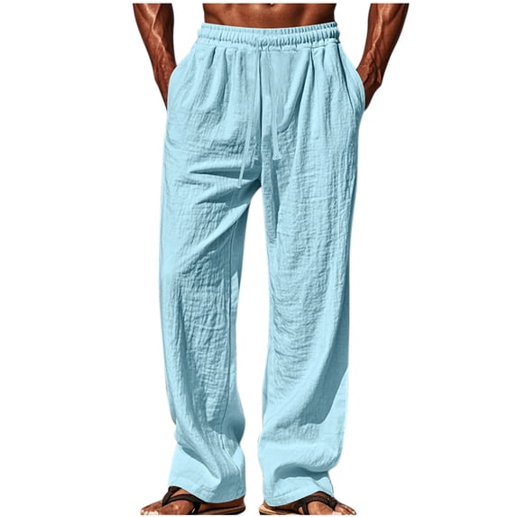 Sweatpants for Men 2026 Summer Elastic Waist Blended Breathable Comfortable Soft Beach Casual Trousers Full Length Pants