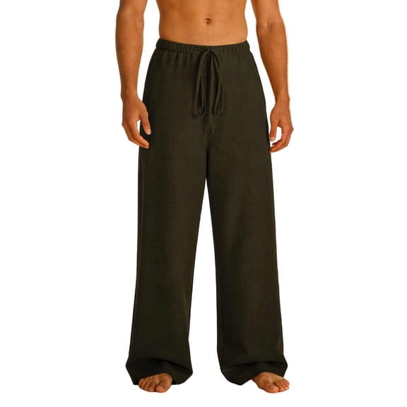 Sweatpants for Men 2026 Summer Solid Color And Linen Loose Casual Wide-leg Long Pants Drawstring Outfit Pants