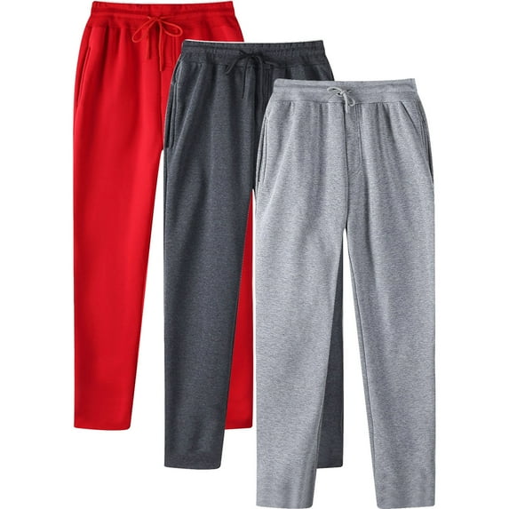 Sweatpants for Men 3 Piece Active Basic Drawstring Workout Long Straight Leg Pants with Pockets Casual Summer Athletic Baggy Running Pants