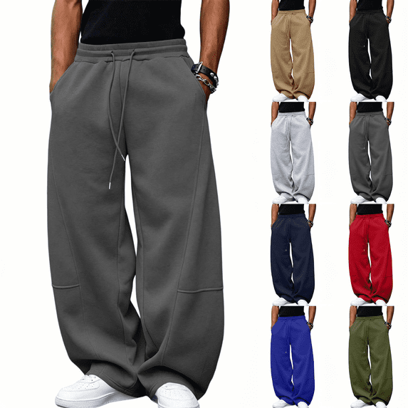 Sweatpants for Men Athletic Casual Pants Elastic Waist with Drawstring Solid Wide Leg Gym Sweatpant with Pockets