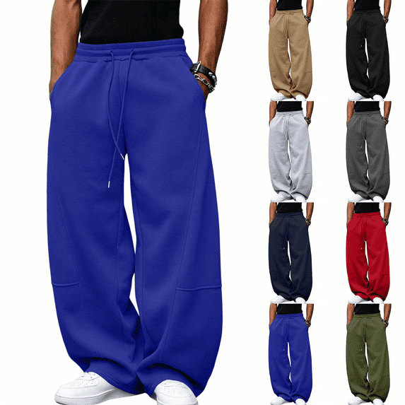 Sweatpants for Men Athletic Casual Pants Elastic Waist with Drawstring Solid Wide Leg Gym Sweatpant with Pockets