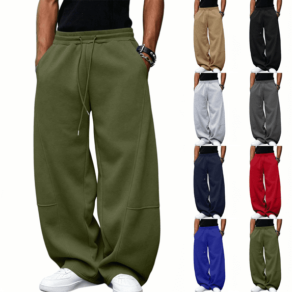 Sweatpants for Men Athletic Casual Pants Elastic Waist with Drawstring Solid Wide Leg Gym Sweatpant with Pockets