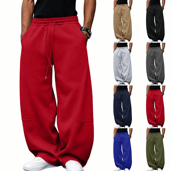 Sweatpants for Men Athletic Casual Pants Elastic Waist with Drawstring Solid Wide Leg Gym Sweatpant with Pockets