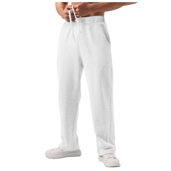 Sweatpants for Men Baggy Loose Fit Solid Color Straight Leg Track Pants Open Bottom Elastic Waist Drawstring with Pockets Joggers Trousers
