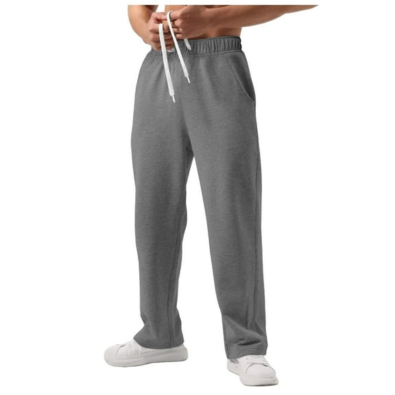 Sweatpants for Men Baggy Loose Fit Solid Color Straight Leg Track Pants Open Bottom Elastic Waist Drawstring with Pockets Joggers Trousers