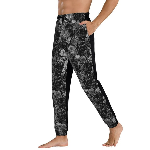 Sweatpants for Men - Black Cats In A Garden Adjustable Elastic Band Mens Joggers With Pockets, Athletic Workout Gym Casual Track Pants for Men