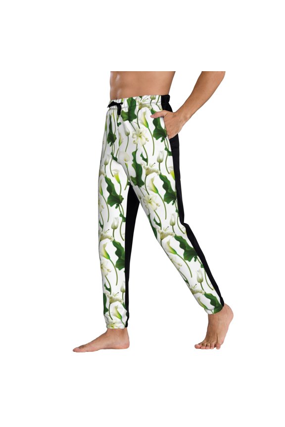 Sweatpants for Men - Calla Lily Flowers Bloom Adjustable Elastic Band Mens Joggers With Pockets, Athletic Workout Gym Casual Track Pants for Men
