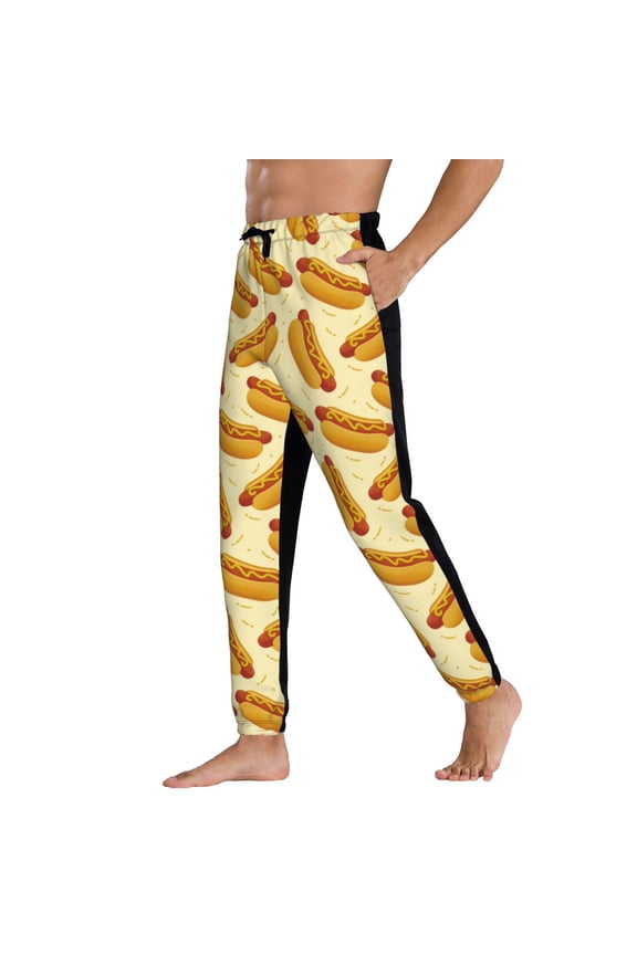 Sweatpants for Men - Cartoon Hot Dog Print Adjustable Elastic Band Mens Joggers With Pockets, Athletic Workout Gym Casual Track Pants for Men