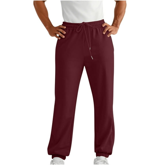 Sweatpants for Men Casual Solid Color Elastic Waist Athletic Pant Comfortable Outdoor Joggers Pants with Pockets Wine L