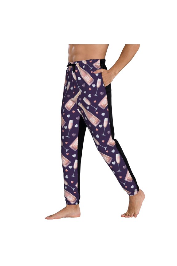 Sweatpants for Men - Champagne Hearts Adjustable Elastic Band Mens Joggers With Pockets, Athletic Workout Gym Casual Track Pants for Men