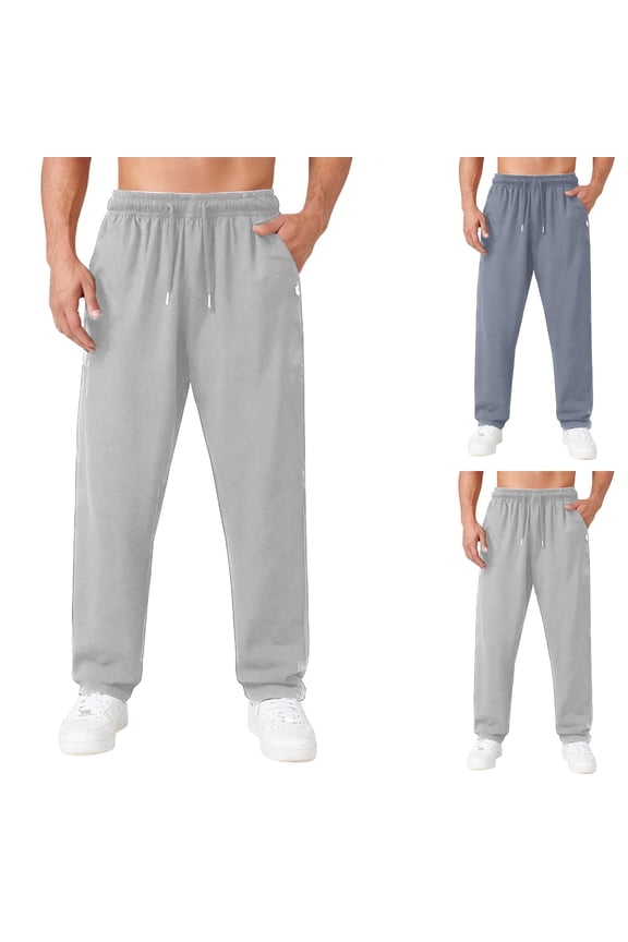 Sweatpants for Men Cotton with Pockets Lightweight Joggers Casual Loose Fit Soft Fleece Pants for Everyday , #02 Light Gray L