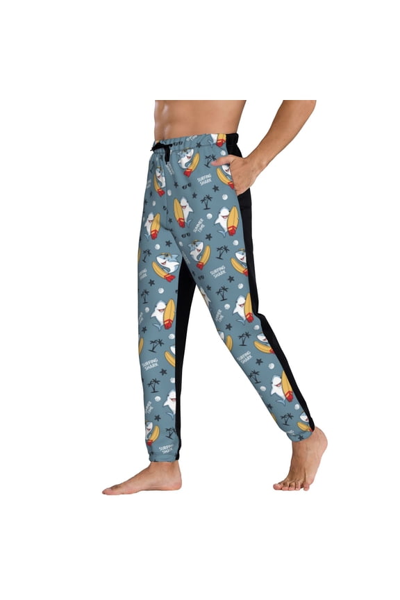 Sweatpants for Men - Cute Cartoon Surfer Shark Adjustable Elastic Band Mens Joggers With Pockets, Athletic Workout Gym Casual Track Pants for Men