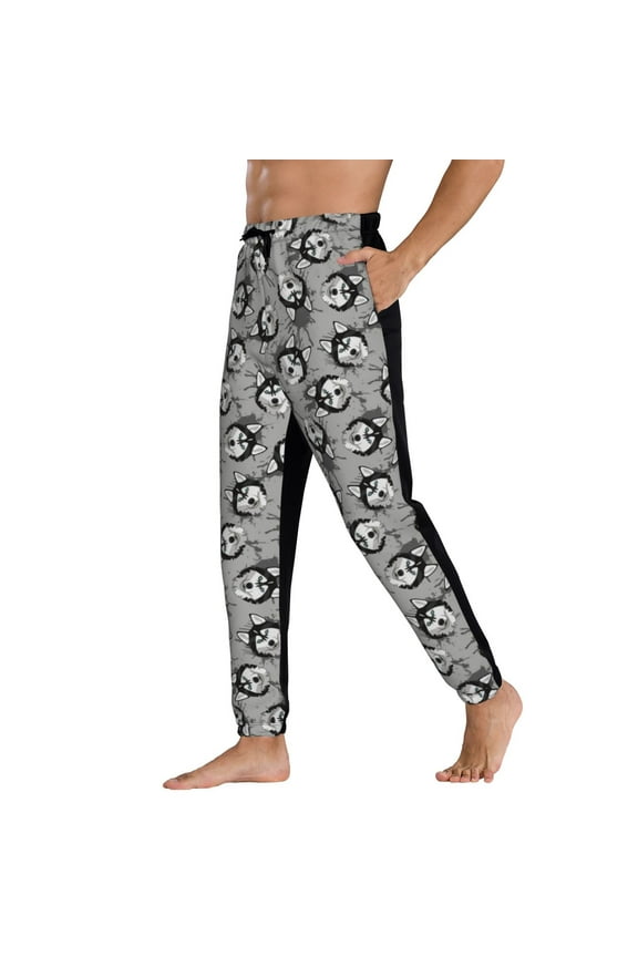 Sweatpants for Men - Cute Funny Husky Gray Adjustable Elastic Band Mens Joggers With Pockets, Athletic Workout Gym Casual Track Pants for Men