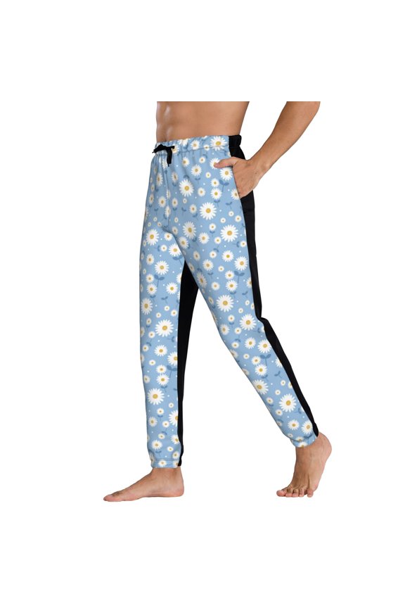 Sweatpants for Men - Daisies Flowers Bloom Adjustable Elastic Band Mens Joggers With Pockets, Athletic Workout Gym Casual Track Pants for Men
