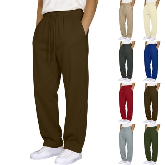 Sweatpants for Men Drawstring Elastic Waist Open bottom Straight Leg Draped Loose Fit Solid Color Casual Pockets Pants for Beach