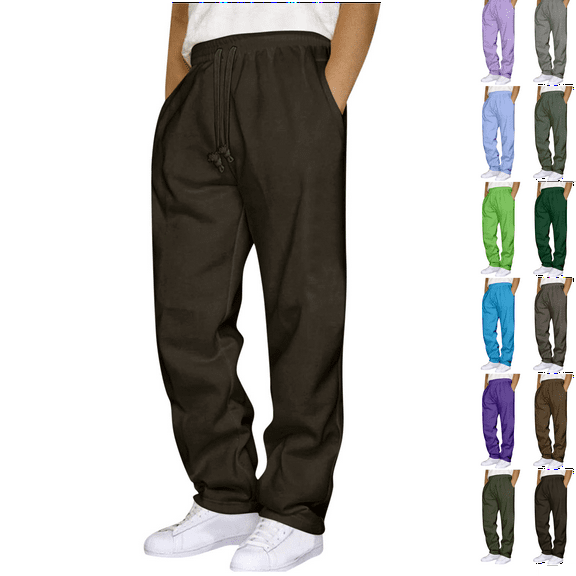 Sweatpants for Men Drawstring Elastic Waist Wide Leg Long Trousers with Pocket Loose Athletic Pants for Men Soccer Running Workout