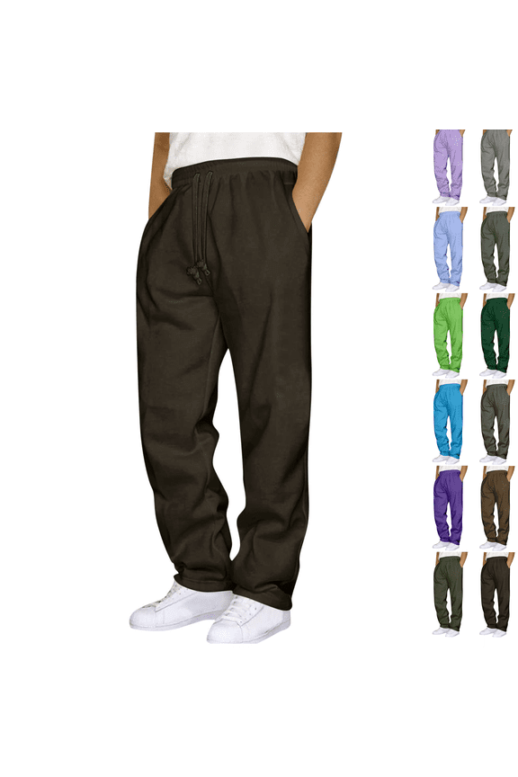 Sweatpants for Men Drawstring Elastic Waist Wide Leg Long Trousers with Pocket Loose Athletic Pants for Men Soccer Running Workout