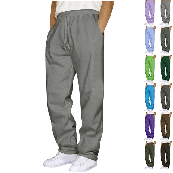 Sweatpants for Men Drawstring Elastic Waist Wide Leg Long Trousers with Pocket Loose Athletic Pants for Men Soccer Running Workout