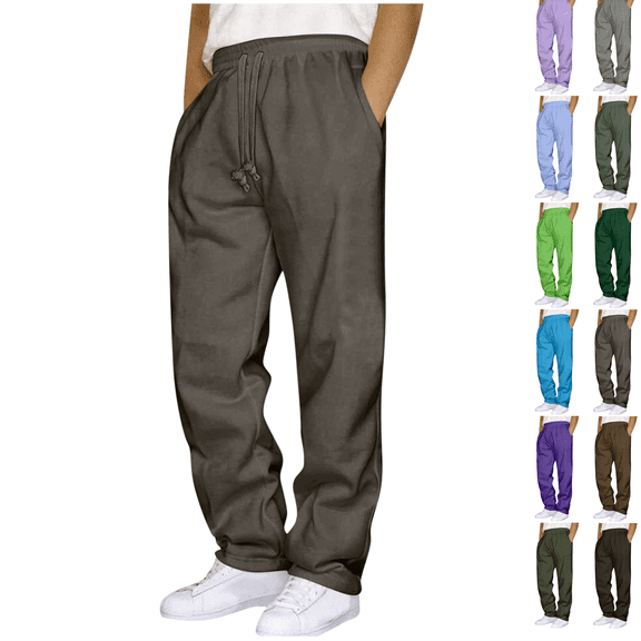 Sweatpants for Men Drawstring Elastic Waist Wide Leg Long Trousers with Pocket Loose Athletic Pants for Men Soccer Running Workout