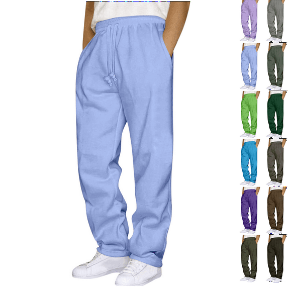 Sweatpants for Men Drawstring Elastic Waist Wide Leg Long Trousers with Pocket Loose Athletic Pants for Men Soccer Running Workout