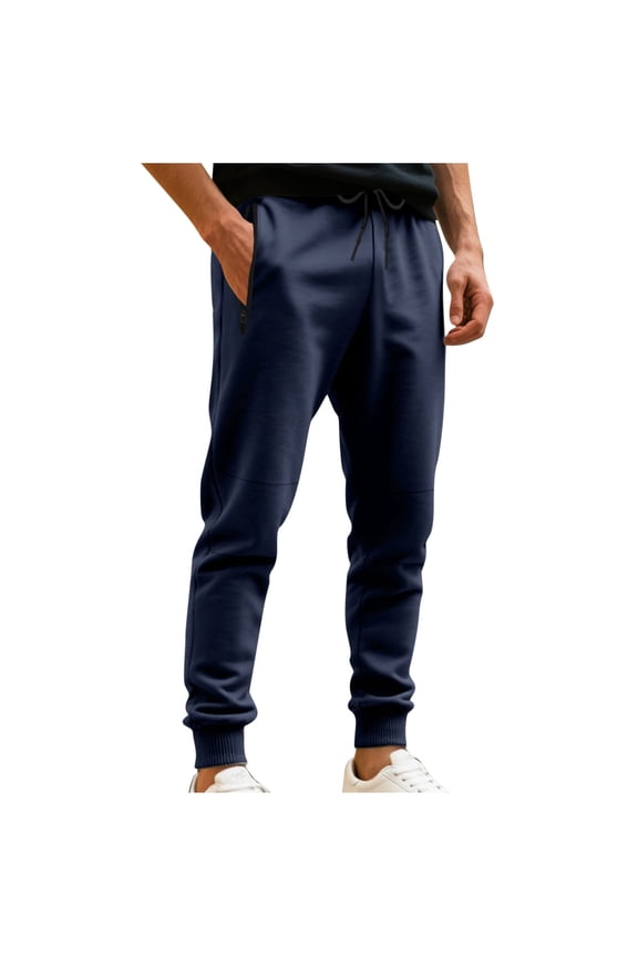 Sweatpants for Men Elastic Waist Trendy Drawstring Workout Trousers Casual Daily Sports Running Trendy Pants (Navy,L)