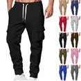thumbnail image 1 of Sweatpants for Men Fleece Cargo Joggers Solid Color Athletic Pants with Drawstring Elastic and Multi Pockets, 1 of 5