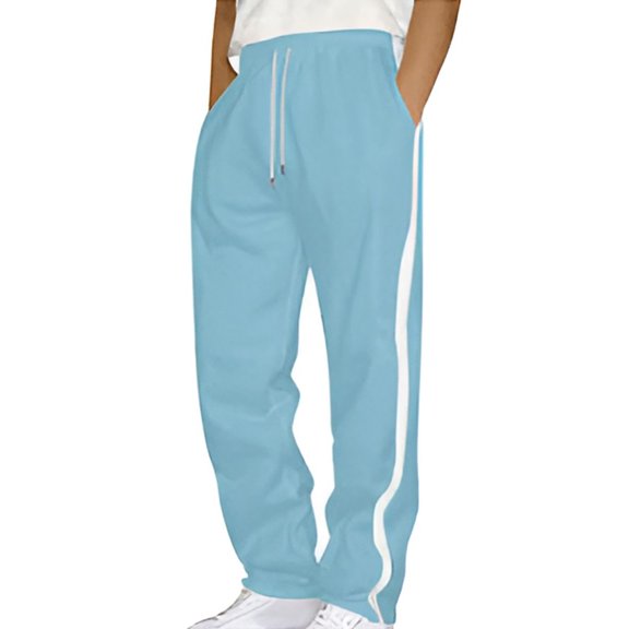 Sweatpants for Men Heavyweight Baggy Drawstring Color Block Joggers Elastic Waist Open Bottom Straight Leg Trousers with Pockets