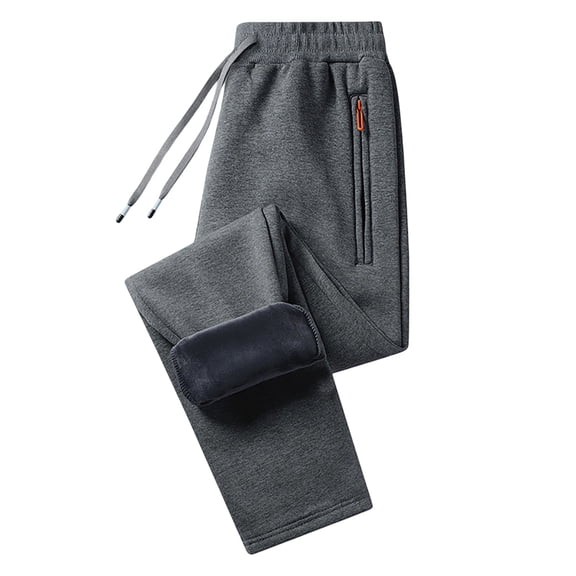 Sweatpants for Men Lined Casual Pants Relaxed Fit Straight Leg Winter Warm Streetwear Lounge Trousers Dark Gray L