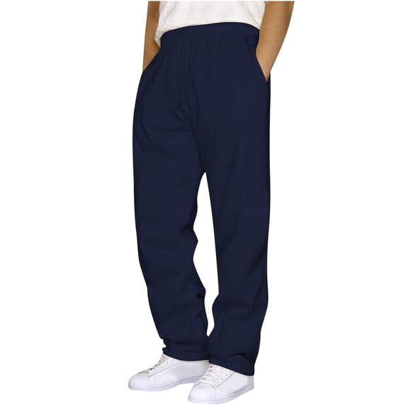 Sweatpants for Men Fleece Lined Drawstring Elastic Waist Athletic Workout Pants with Pockets Casual Solid Straight Leg Jogging Pant