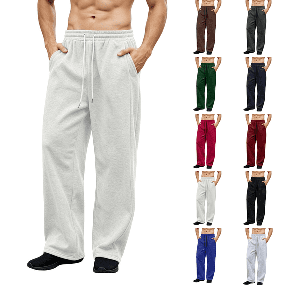 Sweatpants for Men Fleece Lined Open Hem Straight Leg Athletic Joggers Baggy Sweatpant Open Leg Athletic Jogger Trouser Track Pants Sports Pants