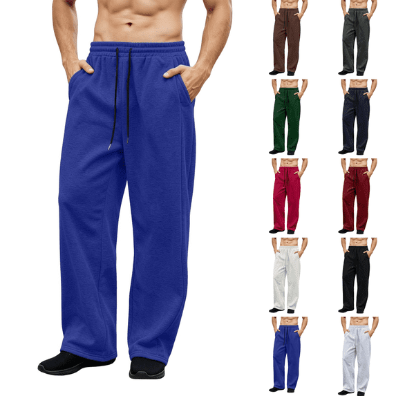 Sweatpants for Men Fleece Open Hem Straight Leg Athletic Joggers Baggy Sweatpants Open Leg Jogger Trouser Track Pants Sports