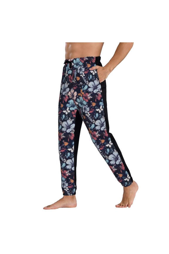 Sweatpants for Men - Flowers ad Butterflies Adjustable Elastic Band Mens Joggers With Pockets, Athletic Workout Gym Casual Track Pants for Men