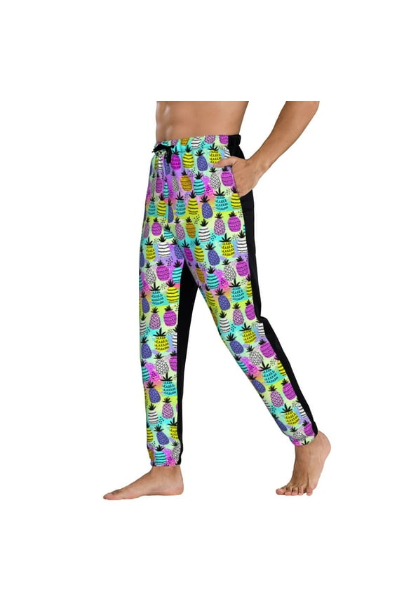 Sweatpants for Men - Graffiti Pineapples On Neon Adjustable Elastic Band Mens Joggers With Pockets, Athletic Workout Gym Casual Track Pants for Men
