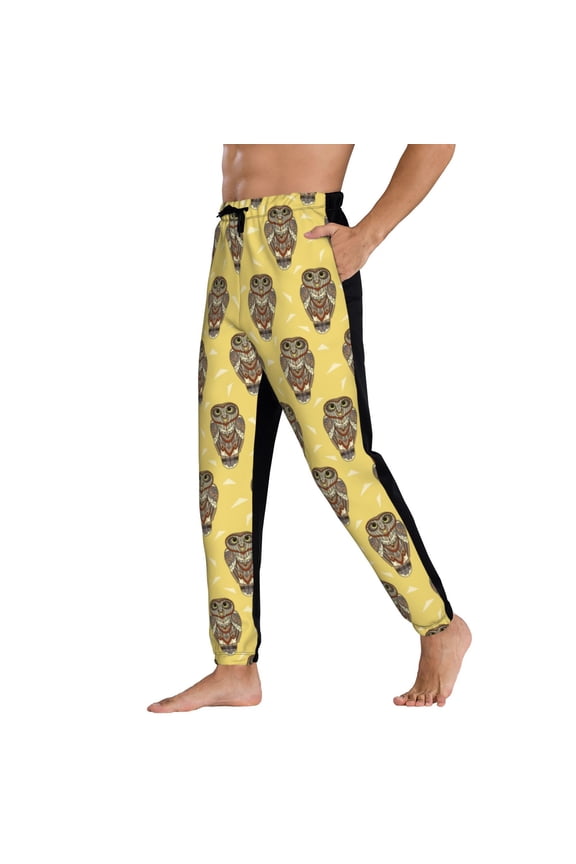 Sweatpants for Men - Indian Style Owl Adjustable Elastic Band Mens Joggers With Pockets, Athletic Workout Gym Casual Track Pants for Men