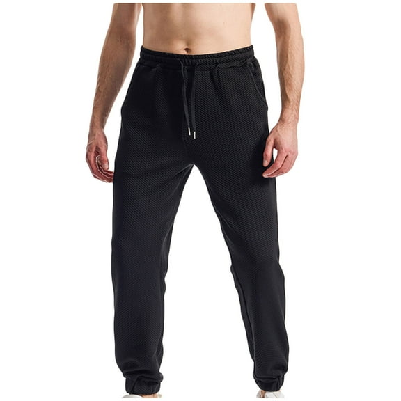Sweatpants for Men Joggers Drawstring Elastic Waist Jogger Pants with Pockets Male Solid Color Workout Running Fleece Sweat Pants, Black, XXL