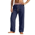 thumbnail image 1 of Sweatpants for Men Linen Casual Pants Relaxed Fit Spring Fall Breathable Retro Streetwear Trousers Patch Waist Navy M, 1 of 4