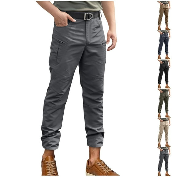 Cargo Pants for Men Loose High Elasticity Waterproof Multi Pocket Jogging Sweatpants Pants Gray L