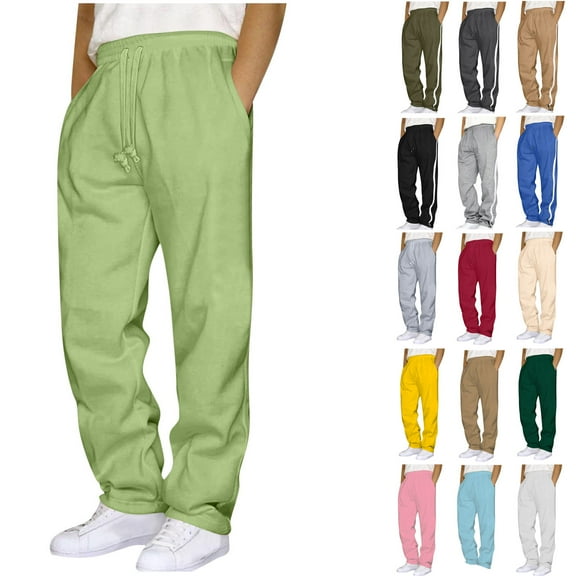Sweatpants for Men Men's Drawstring Elastic Waist Solid Color Pocket Trousers Loose Movement,Green,S