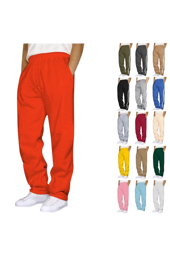 Sweatpants for Men Men's Drawstring Elastic Waist Solid Color Pocket Trousers Loose Movement,Orange,L