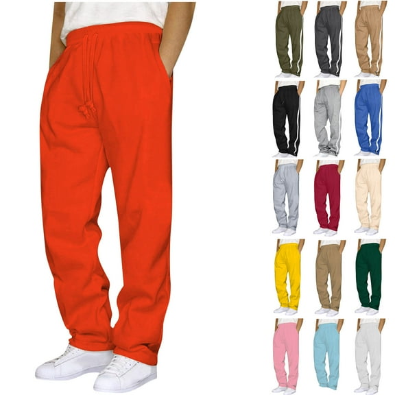 Sweatpants for Men Men's Pants, Everyday Cotton, Lightweight Lounge, Knit Pants for Men,Orange,3XL