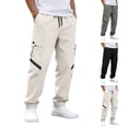 thumbnail image 1 of Sweatpants for Men Men's Solid Color Tight Waist Drawstring Casual Sports Multi Pocket Workwear Pants Black Xl, 1 of 9