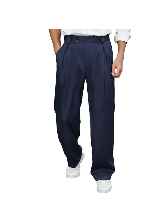 Sweatpants for Men, Mens Pants Baggy Wide Leg Dress Pleated Zipper Fly Casual Elastic Waist Trousers Relaxed Fit Work Business Slacks Navy XL