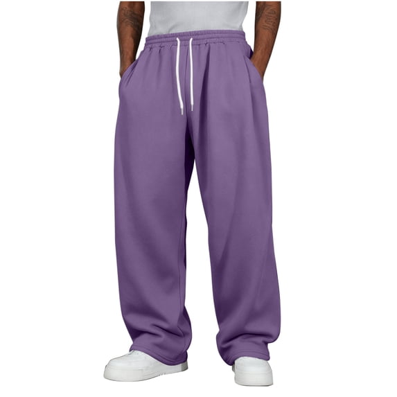 Sweatpants for Men Open Bottom - Mens Wide Leg Sweatpant Fleece Lined Pants Elastic Waist Drawstring with Pockets