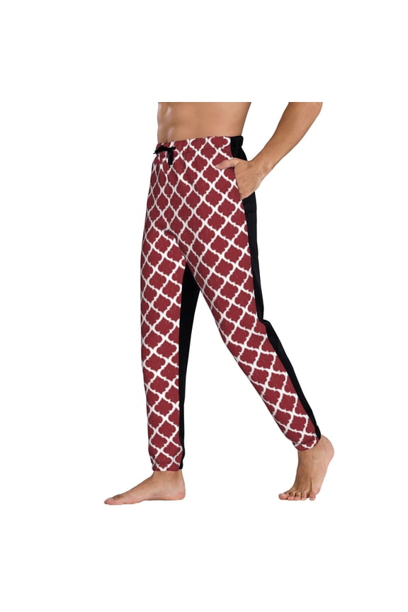 Sweatpants for Men - Red Moroccan Adjustable Elastic Band Mens Joggers With Pockets, Athletic Workout Gym Casual Track Pants for Men