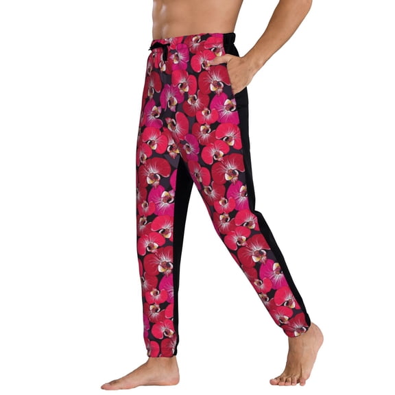 Sweatpants for Men - Red Orchids Flowers Adjustable Elastic Band Mens Joggers With Pockets, Athletic Workout Gym Casual Track Pants for Men